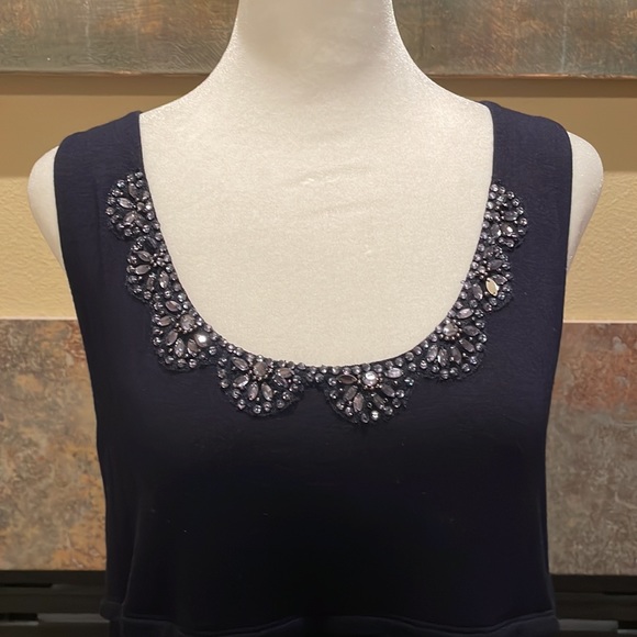 Loft Knit Navy Blue Knit Dress with Jewel Details - Picture 2 of 7